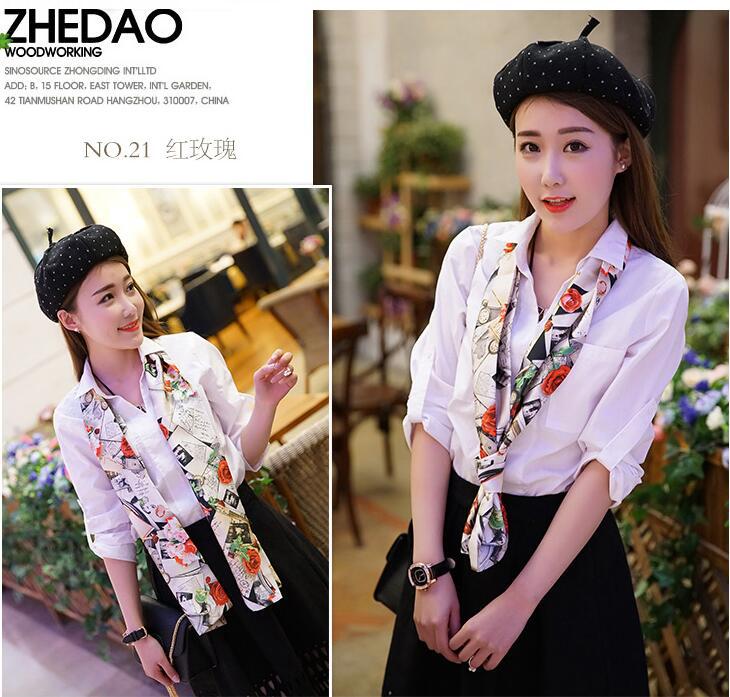 Spring and Autumn Satin Ribbon Long Silk Scarf Small Scarf Women's Long Ornaments Scarf Rectangular Tie Gift Gift