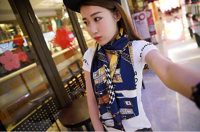 Spring and Autumn Satin Ribbon Long Silk Scarf Small Scarf Women's Long Ornaments Scarf Rectangular Tie Gift Gift