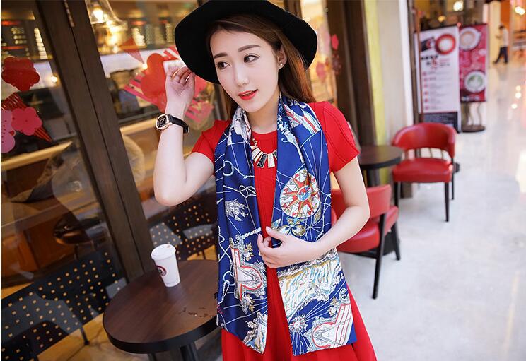 Spring and Autumn Satin Ribbon Long Silk Scarf Small Scarf Women's Long Ornaments Scarf Rectangular Tie Gift Gift