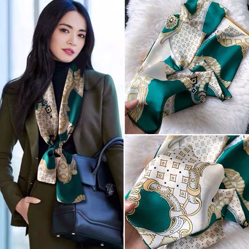 Spring and Autumn Satin Ribbon Long Silk Scarf Small Scarf Women's Long Ornaments Scarf Rectangular Tie Gift Gift