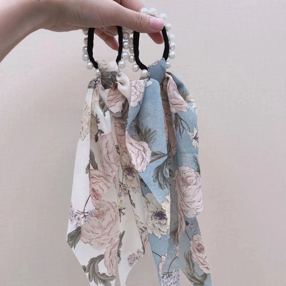 Satin French Ribbon Headdress Pearl Hair Rope Peony Flower Hair Ring Hair Band Ornament Big Flower Hair Accessories Hair Ring