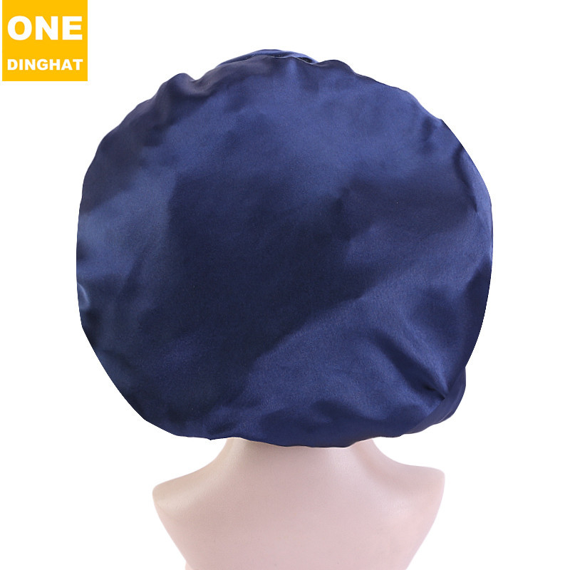 New Large Wide Brim Nightcap Elastic Ribbon Satin round Cap Women&#039;s Pile Cap Hair Care Hat