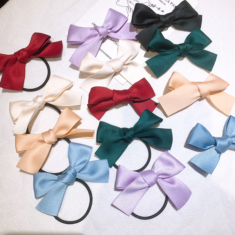 Barrettes Ribbon Hair Ring Soft Girl Double Vintage Satin Bow Hair Rope