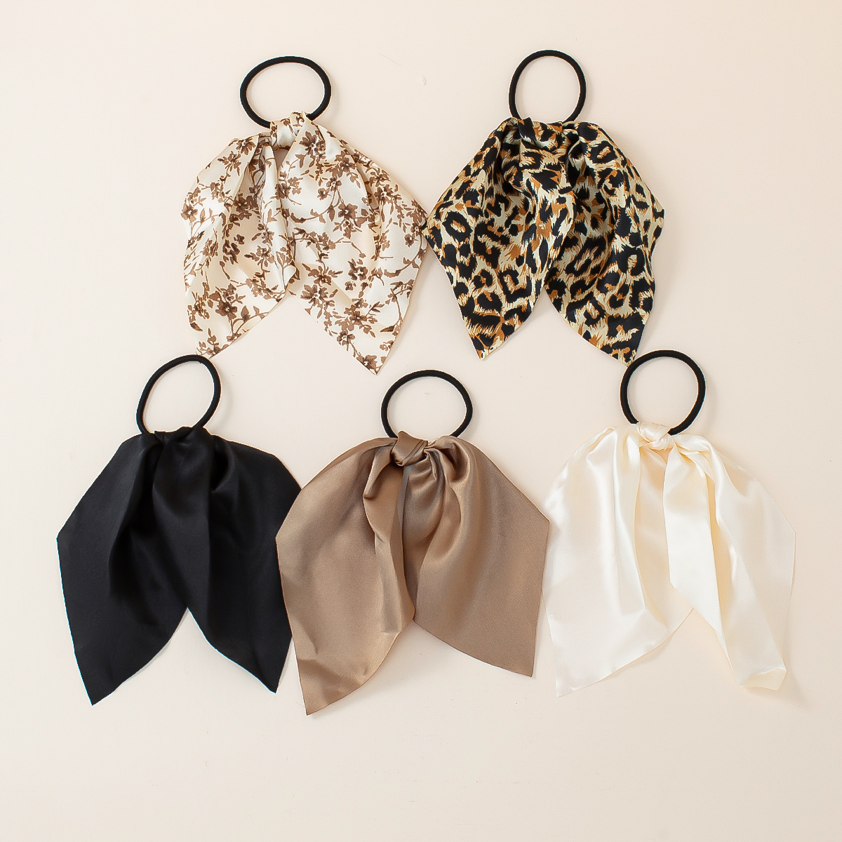 Cross-Border Suit Solid Color Ribbon Women's Fashion Satin Printed Pastoral Style Hair Tie Hair Rope Elastic Ponytail Rubber Band Cross-Border Suit Solid Color Ribbon Women's Fashion Satin Printed Pastoral Style Hair Tie Hair Rope Elastic Ponytail Rubber Band