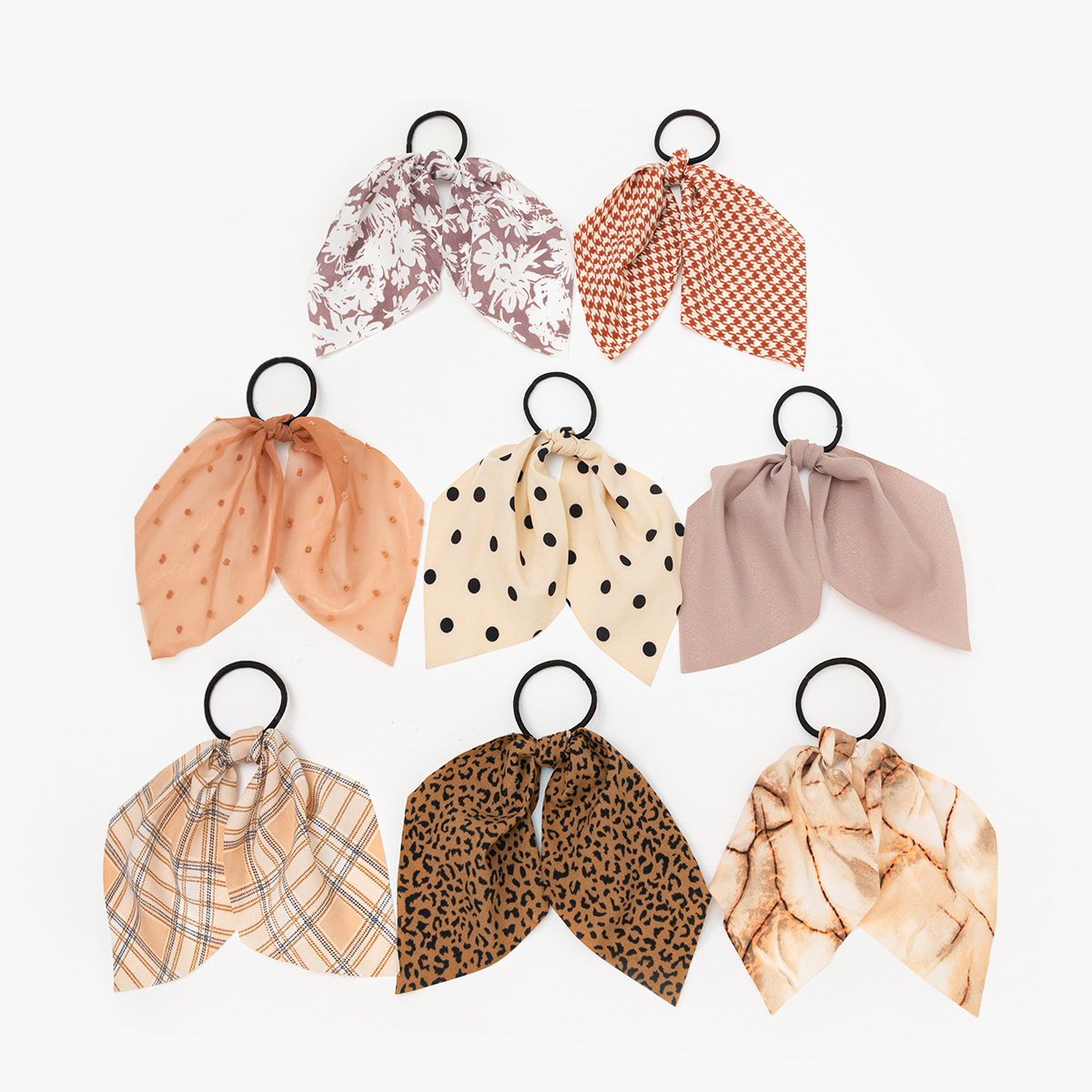 Cross-Border Suit Solid Color Ribbon Women&#039;s Fashion Satin Printed Pastoral Style Hair Tie Hair Rope Elastic Ponytail Rubber Band