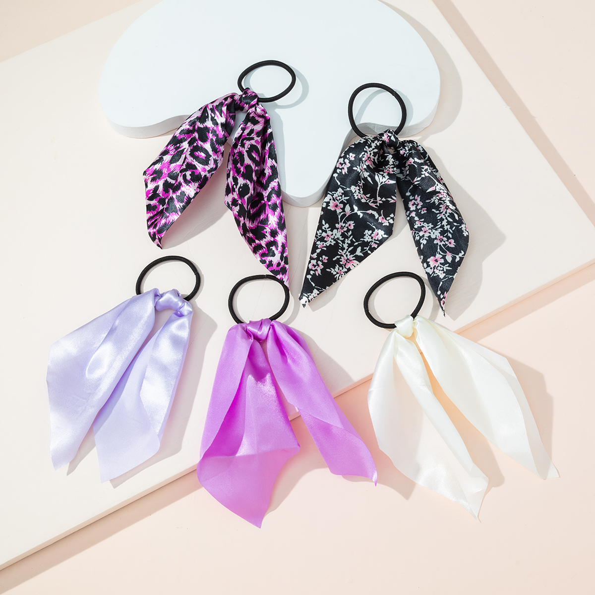 Cross-Border Suit Solid Color Ribbon Women's Fashion Satin Printed Pastoral Style Hair Tie Hair Rope Elastic Ponytail Rubber Band Cross-Border Suit Solid Color Ribbon Women's Fashion Satin Printed Pastoral Style Hair Tie Hair Rope Elastic Ponytail Rubber Band