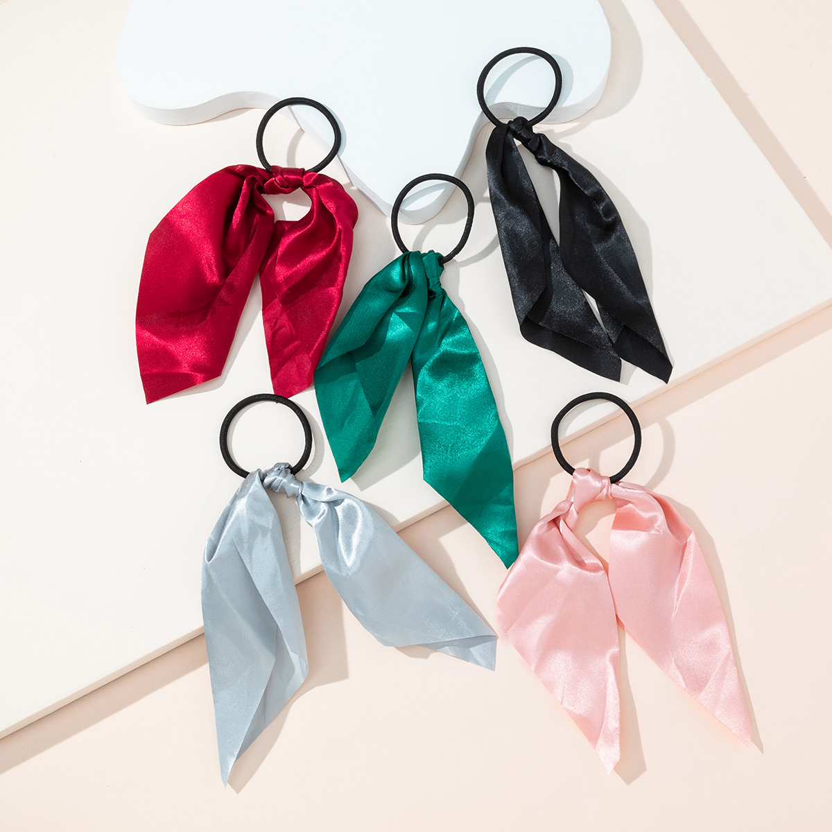 Cross-Border Suit Solid Color Ribbon Women's Fashion Satin Printed Pastoral Style Hair Tie Hair Rope Elastic Ponytail Rubber Band Cross-Border Suit Solid Color Ribbon Women's Fashion Satin Printed Pastoral Style Hair Tie Hair Rope Elastic Ponytail Rubber Band