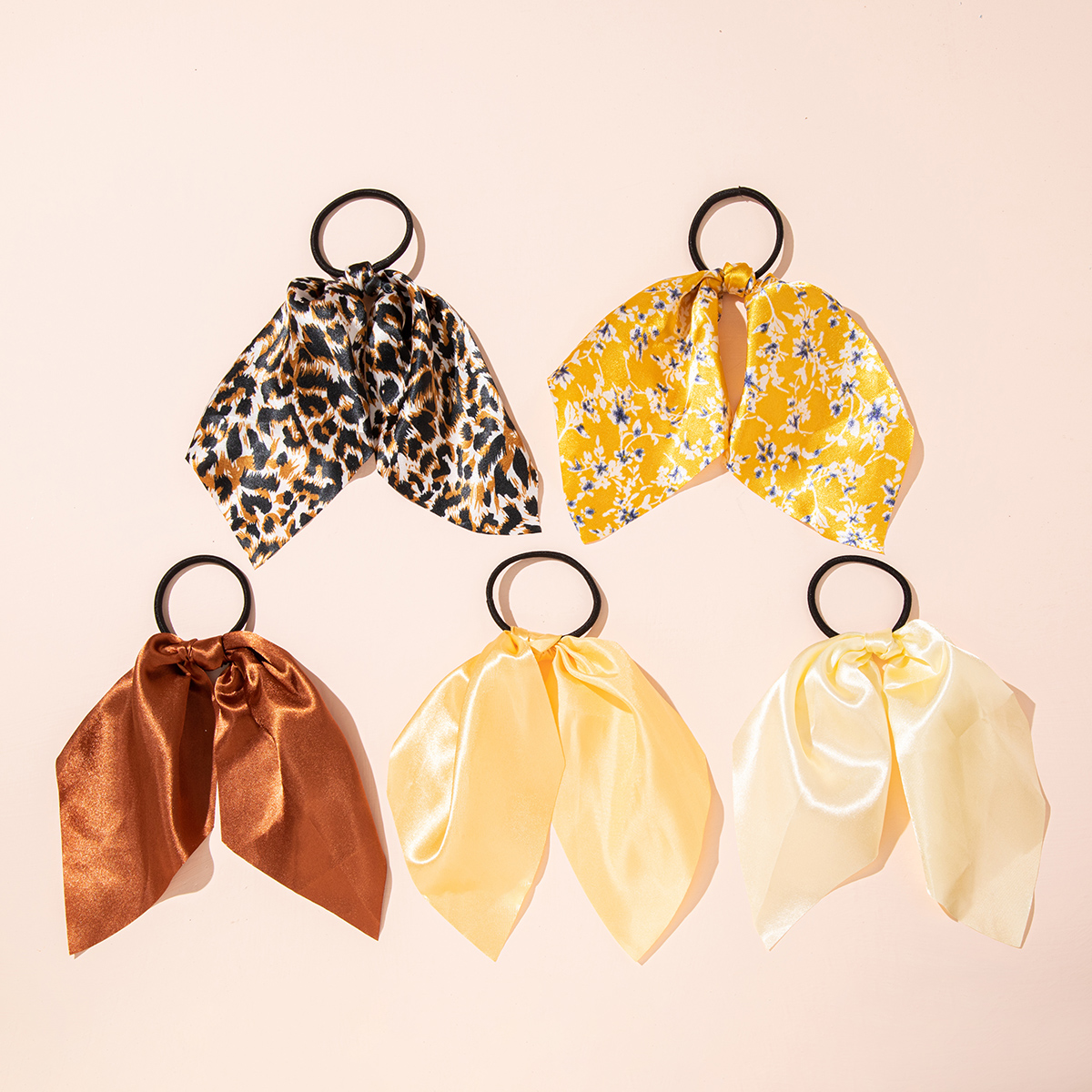 Cross-Border Suit Solid Color Ribbon Women's Fashion Satin Printed Pastoral Style Hair Tie Hair Rope Elastic Ponytail Rubber Band Cross-Border Suit Solid Color Ribbon Women's Fashion Satin Printed Pastoral Style Hair Tie Hair Rope Elastic Ponytail Rubber Band