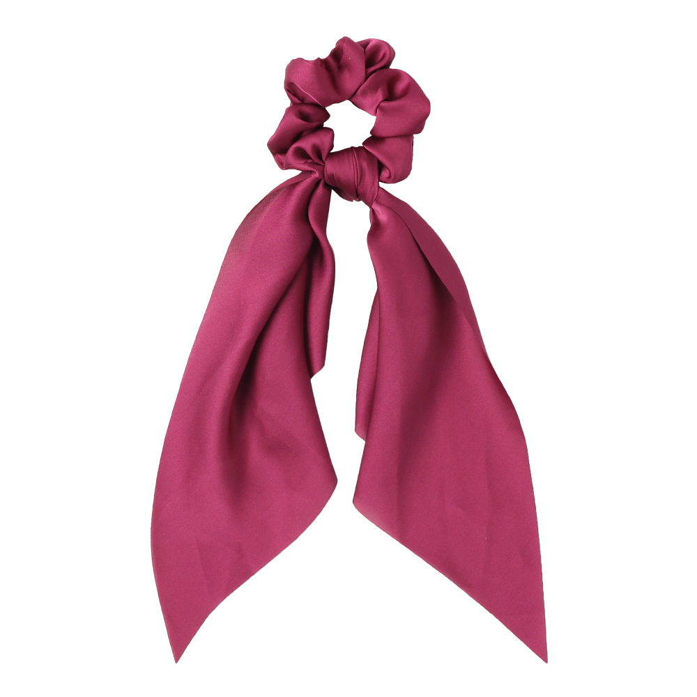 Qiyue European and American New Knot Ribbon Satin Large Intestine Ring Monochrome Silky Square Scarf Hair Ring Women&#039;s Ponytail Tie Hair