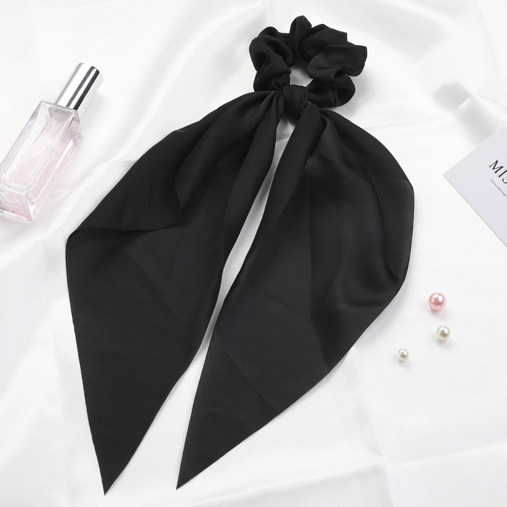 Qiyue European and American New Knot Ribbon Satin Large Intestine Ring Monochrome Silky Square Scarf Hair Ring Women&#039;s Ponytail Tie Hair