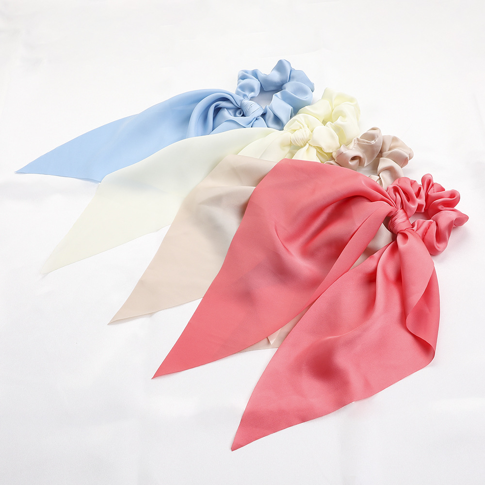 Qiyue European and American New Knot Ribbon Satin Large Intestine Ring Monochrome Silky Square Scarf Hair Ring Women's Ponytail Tie Hair Qiyue European and American New Knot Ribbon Satin Large Intestine Ring Monochrome Silky Square Scarf Hair Ring Women's Ponytail Tie Hair