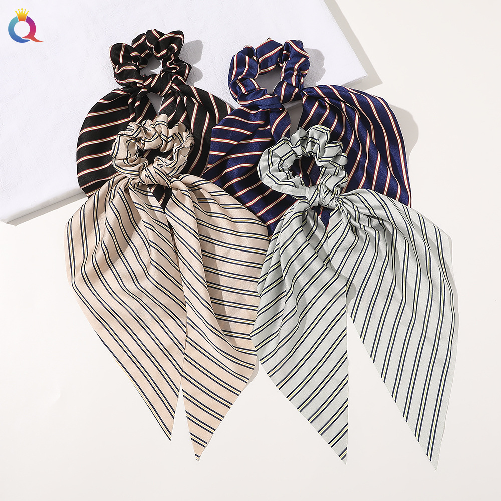Qiyue European and American New Knot Ribbon Satin Large Intestine Ring Monochrome Silky Square Scarf Hair Ring Women's Ponytail Tie Hair Qiyue European and American New Knot Ribbon Satin Large Intestine Ring Monochrome Silky Square Scarf Hair Ring Women's Ponytail Tie Hair