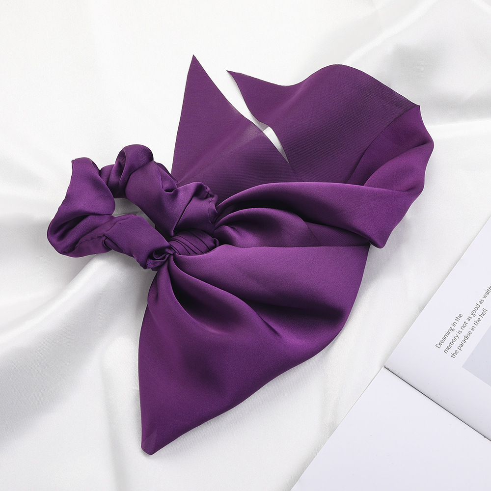 Qiyue European and American New Knot Ribbon Satin Large Intestine Ring Monochrome Silky Square Scarf Hair Ring Women's Ponytail Tie Hair Qiyue European and American New Knot Ribbon Satin Large Intestine Ring Monochrome Silky Square Scarf Hair Ring Women's Ponytail Tie Hair
