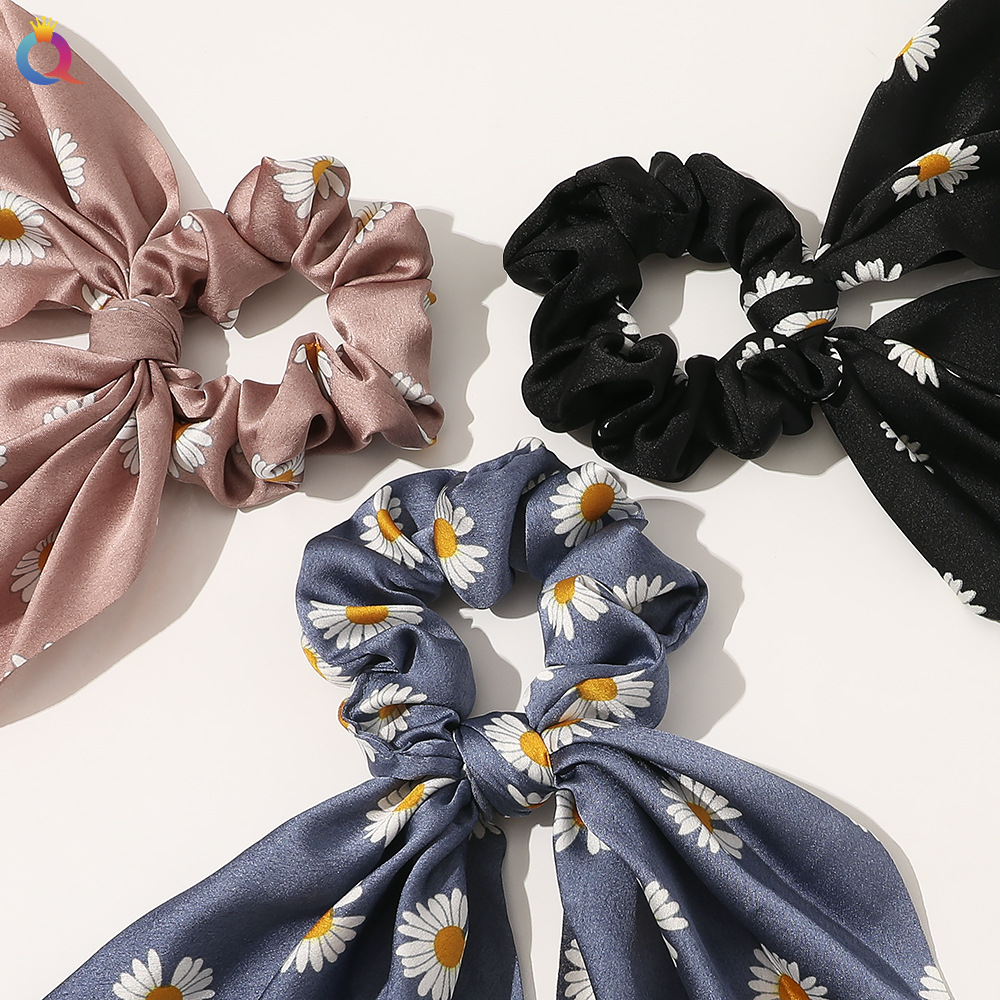 Qiyue European and American New Knot Ribbon Satin Large Intestine Ring Monochrome Silky Square Scarf Hair Ring Women's Ponytail Tie Hair Qiyue European and American New Knot Ribbon Satin Large Intestine Ring Monochrome Silky Square Scarf Hair Ring Women's Ponytail Tie Hair