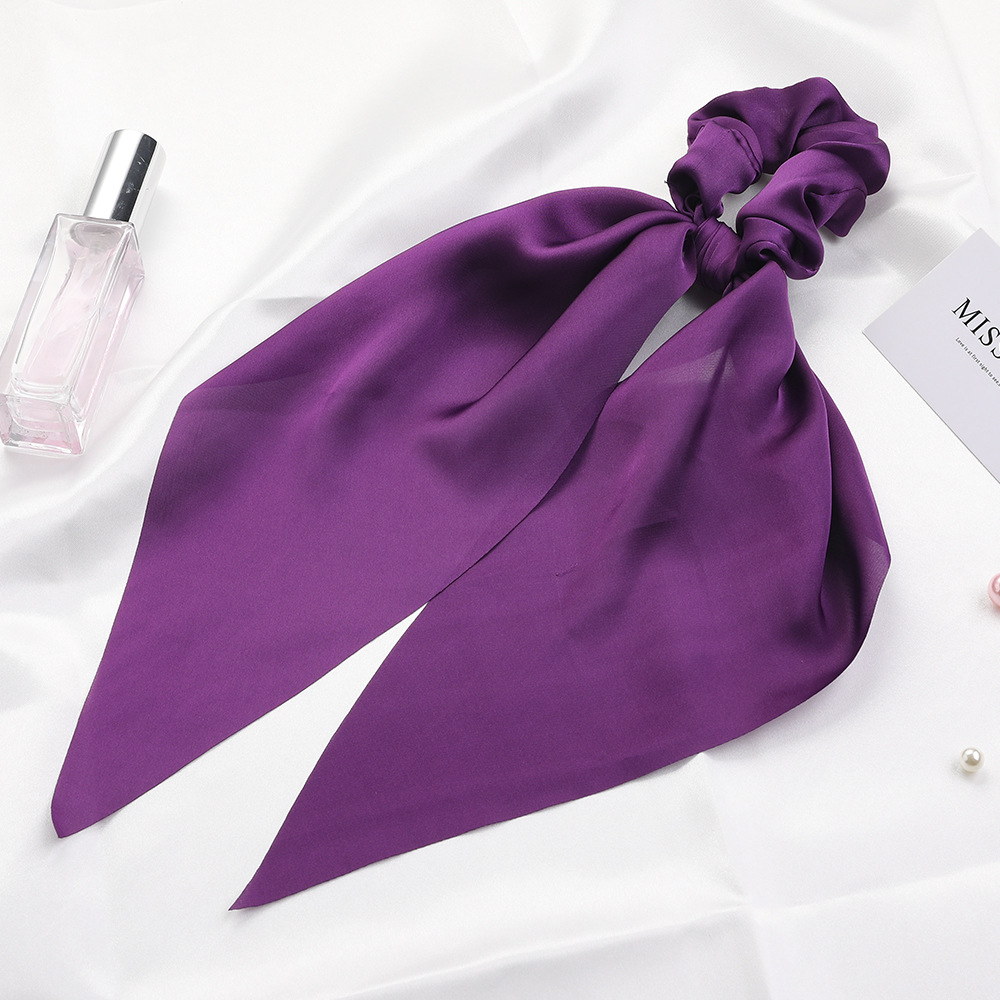 Qiyue European and American New Knot Ribbon Satin Large Intestine Ring Monochrome Silky Square Scarf Hair Ring Women's Ponytail Tie Hair Qiyue European and American New Knot Ribbon Satin Large Intestine Ring Monochrome Silky Square Scarf Hair Ring Women's Ponytail Tie Hair