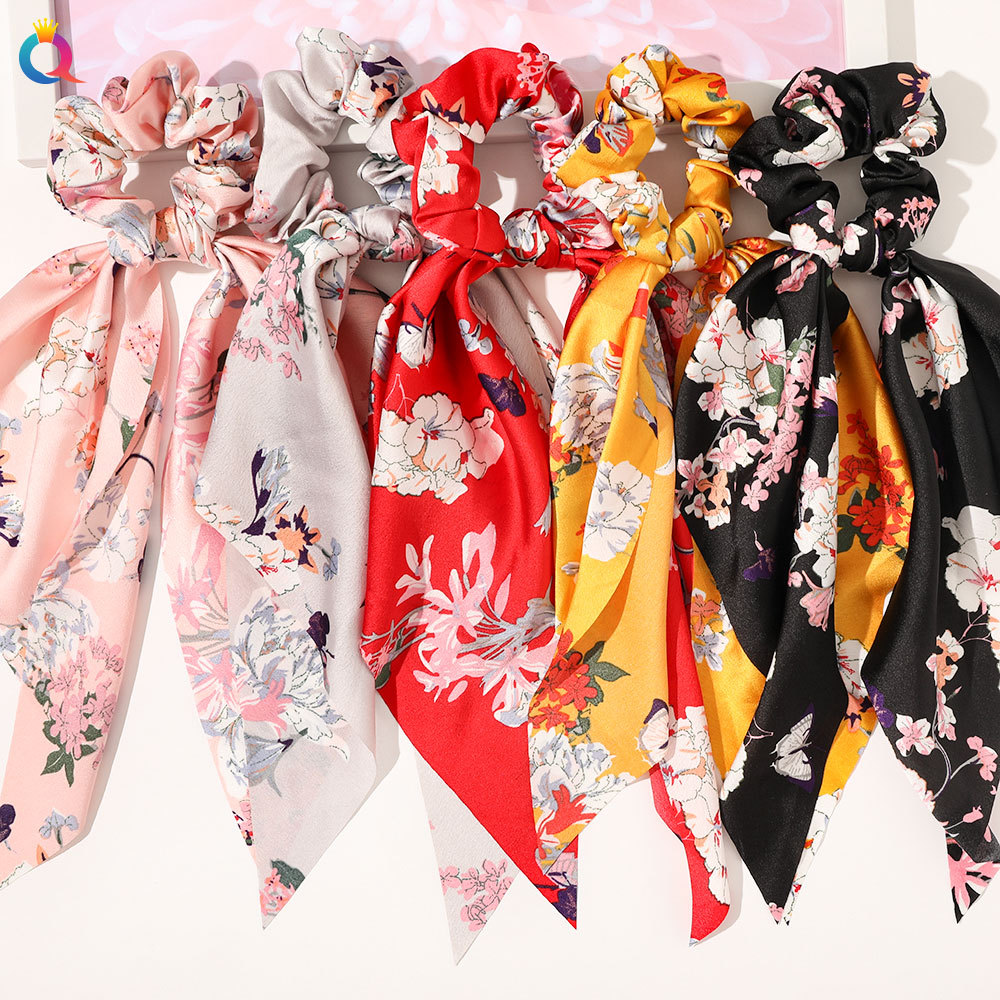 Qiyue European and American New Knot Ribbon Satin Large Intestine Ring Monochrome Silky Square Scarf Hair Ring Women's Ponytail Tie Hair Qiyue European and American New Knot Ribbon Satin Large Intestine Ring Monochrome Silky Square Scarf Hair Ring Women's Ponytail Tie Hair