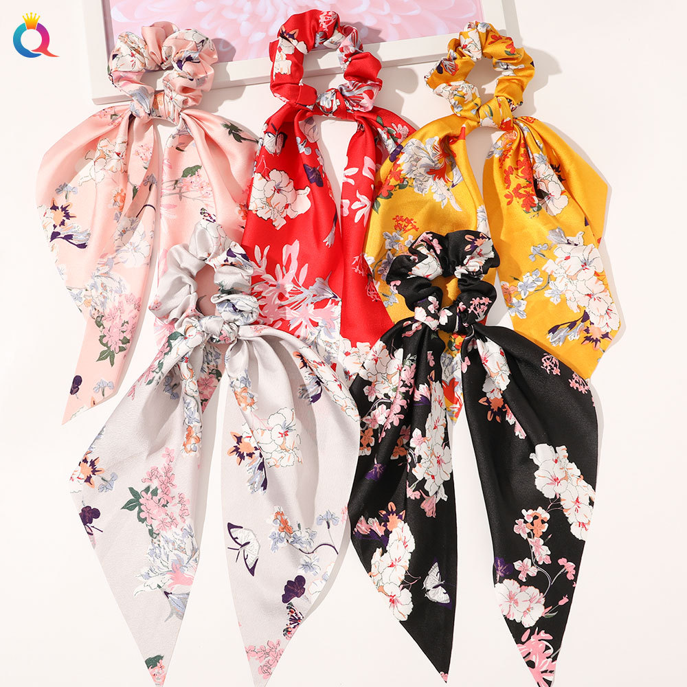 Qiyue European and American New Knot Ribbon Satin Large Intestine Ring Monochrome Silky Square Scarf Hair Ring Women's Ponytail Tie Hair Qiyue European and American New Knot Ribbon Satin Large Intestine Ring Monochrome Silky Square Scarf Hair Ring Women's Ponytail Tie Hair