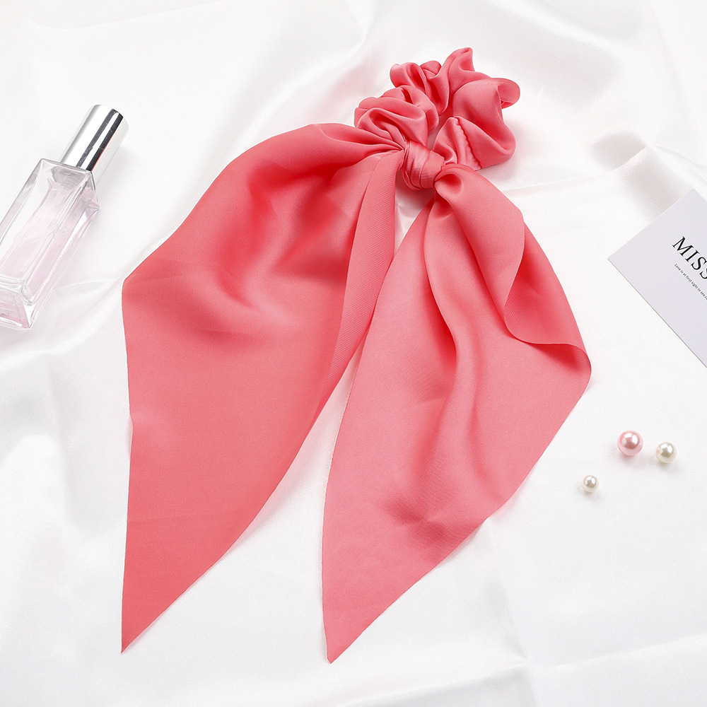 Qiyue European and American New Knot Ribbon Satin Large Intestine Ring Monochrome Silky Square Scarf Hair Ring Women's Ponytail Tie Hair Qiyue European and American New Knot Ribbon Satin Large Intestine Ring Monochrome Silky Square Scarf Hair Ring Women's Ponytail Tie Hair