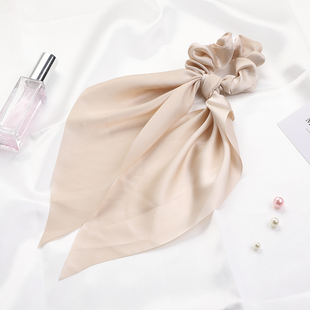 Qiyue European and American New Knot Ribbon Satin Large Intestine Ring Monochrome Silky Square Scarf Hair Ring Women's Ponytail Tie Hair Qiyue European and American New Knot Ribbon Satin Large Intestine Ring Monochrome Silky Square Scarf Hair Ring Women's Ponytail Tie Hair