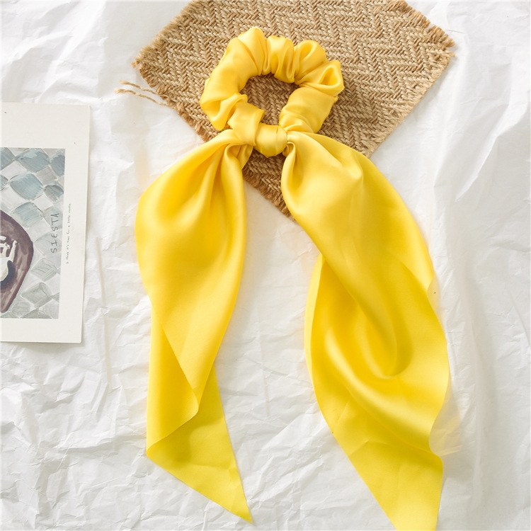 European and American New Knot Ribbon Satin Ornament Monochrome Silky Square Scarf Hair Ring Women&#039;s Ponytail Tie Hair