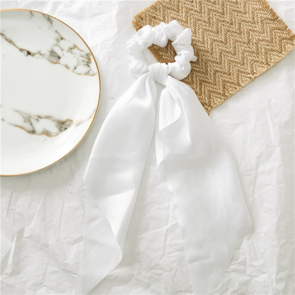 European and American New Knot Ribbon Satin Ornament Monochrome Silky Square Scarf Hair Ring Women's Ponytail Tie Hair European and American New Knot Ribbon Satin Ornament Monochrome Silky Square Scarf Hair Ring Women's Ponytail Tie Hair