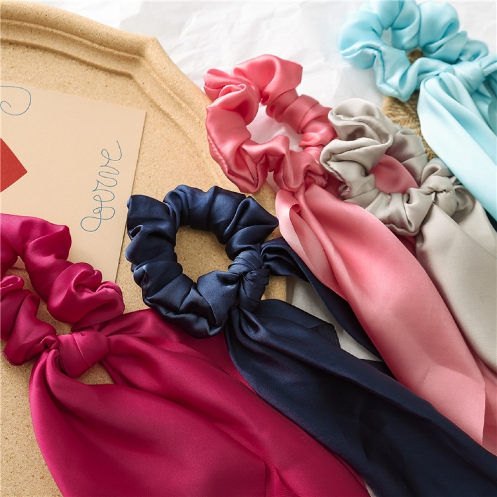European and American New Knot Ribbon Satin Ornament Monochrome Silky Square Scarf Hair Ring Women's Ponytail Tie Hair European and American New Knot Ribbon Satin Ornament Monochrome Silky Square Scarf Hair Ring Women's Ponytail Tie Hair
