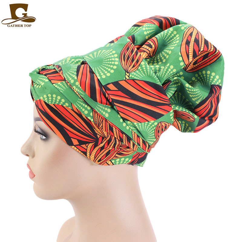 New African Print Satin Ribbon round Cap Tam-O&#039;-Shanter Wrap Scarf Scarf Hat TJM-434B