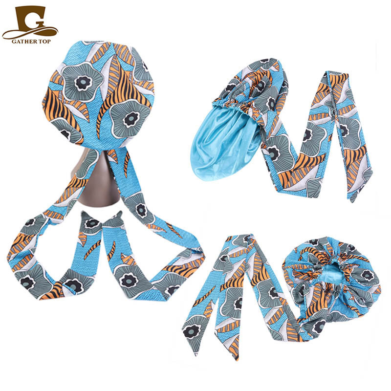New African Print Satin Ribbon round Cap Tam-O&#039;-Shanter Wrap Scarf Scarf Hat TJM-434B