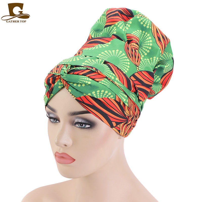 New African Print Satin Ribbon round Cap Tam-O'-Shanter Wrap Scarf Scarf Hat TJM-434B