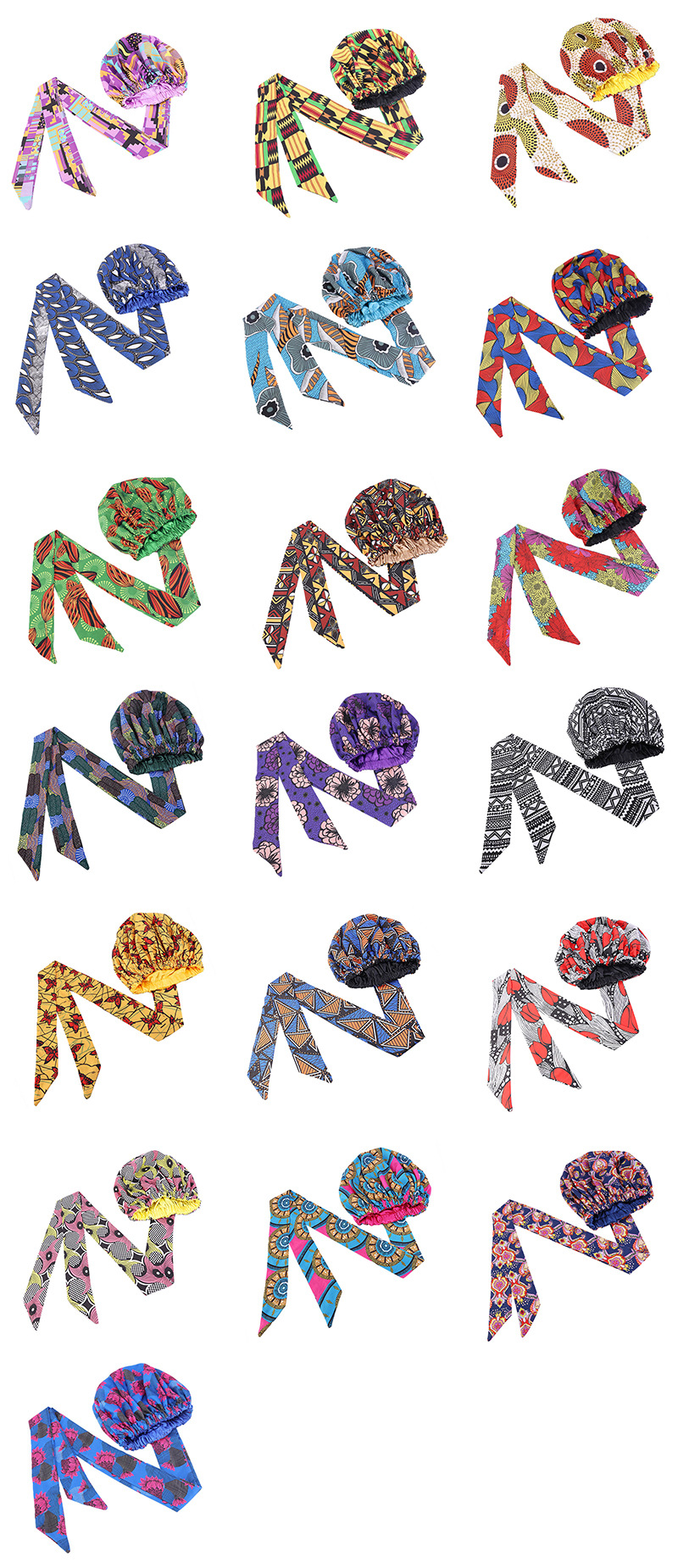 New African Print Satin Ribbon round Cap Tam-O'-Shanter Wrap Scarf Scarf Hat TJM-434B