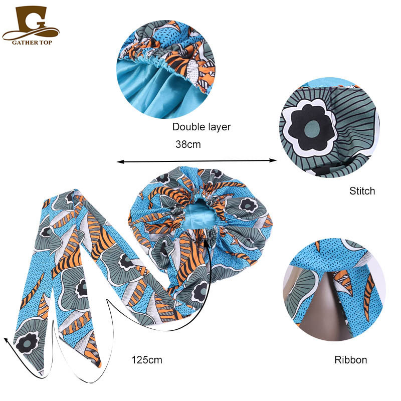 New African Print Satin Ribbon round Cap Tam-O'-Shanter Wrap Scarf Scarf Hat TJM-434B