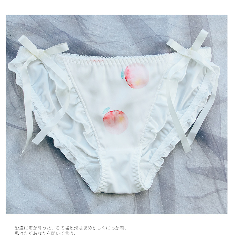 Summer New Printed Mid Waist Milk Silk Women's Underwear Satin Wooden Ear Ribbon Briefs Girl's Underwear Summer New Printed Mid Waist Milk Silk Women's Underwear Satin Wooden Ear Ribbon Briefs Girl's Underwear