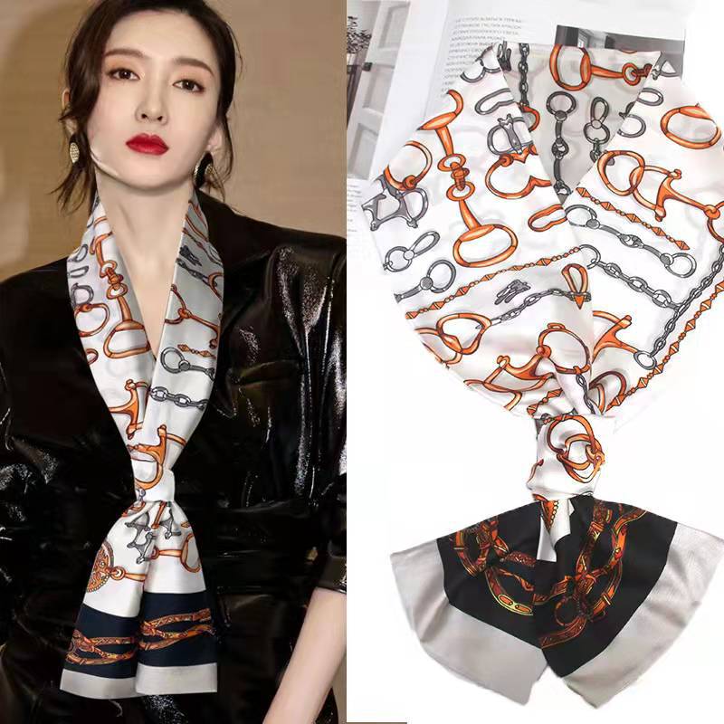 Silk Scarf Thin and Narrow Long Scarf Women&#039;s Ribbon Satin Twill Scarf Tie Bag Spring and Autumn Hair Tie Gift Scarf
