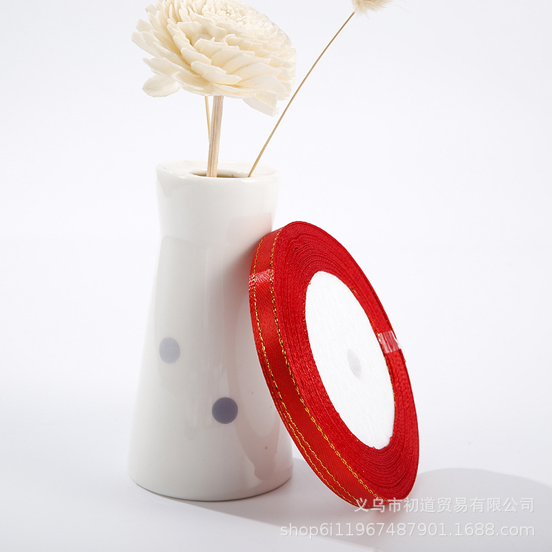 Spot Golden Edge Ribbon Wholesale Golden Edge Polyester Satin Ribbon Ribbons