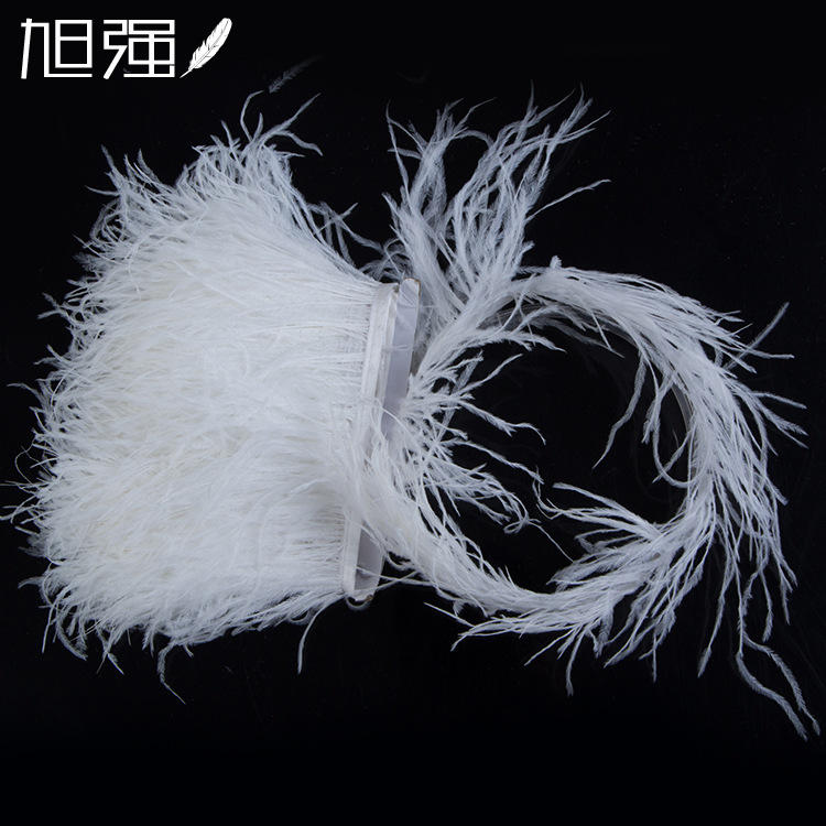 Ostrich Feathers Trims Fringe with Satin Ribbon Tape for Dress Sewing Crafts Costumes Decoration