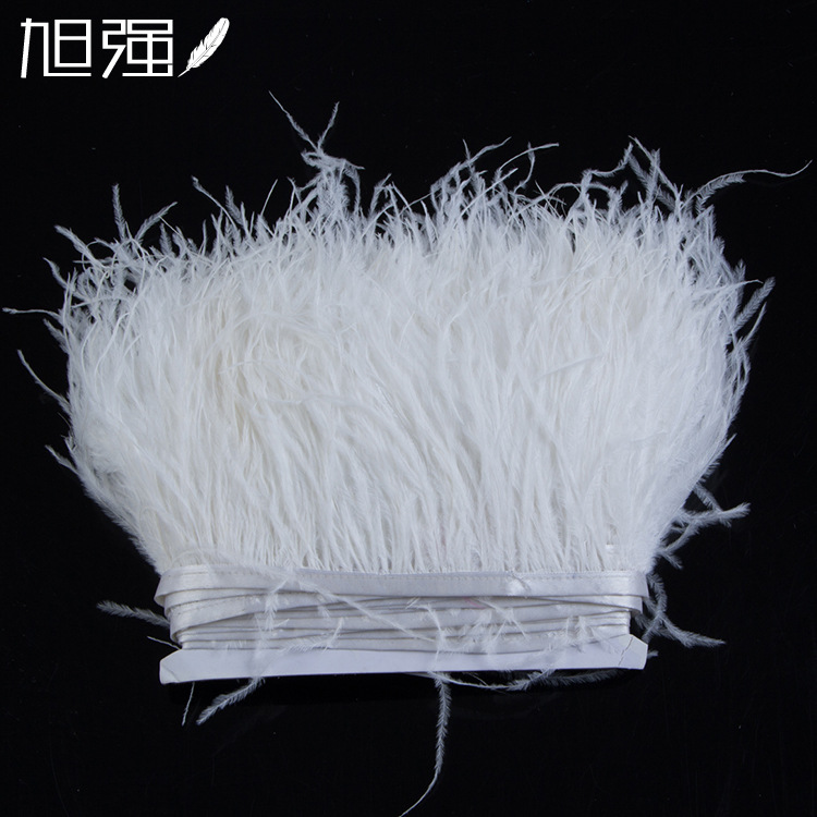 Ostrich Feathers Trims Fringe with Satin Ribbon Tape for Dress Sewing Crafts Costumes Decoration
