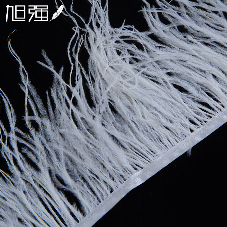 Ostrich Feathers Trims Fringe with Satin Ribbon Tape for Dress Sewing Crafts Costumes Decoration