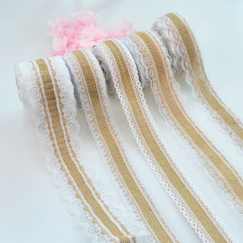 Lace Linen Volume Factory Direct Sales DIY Handmade Christmas Wedding Craft Lace Roll Two Sides Lace Ribbon Burlap Roll