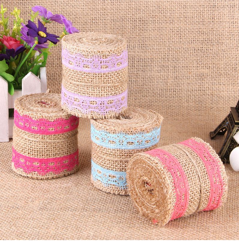 Lace Linen Volume Supply Handmade DIY Lace Hemp Roll Color Burlap Roll Lace Christmas Wedding Lace Roll Hemp