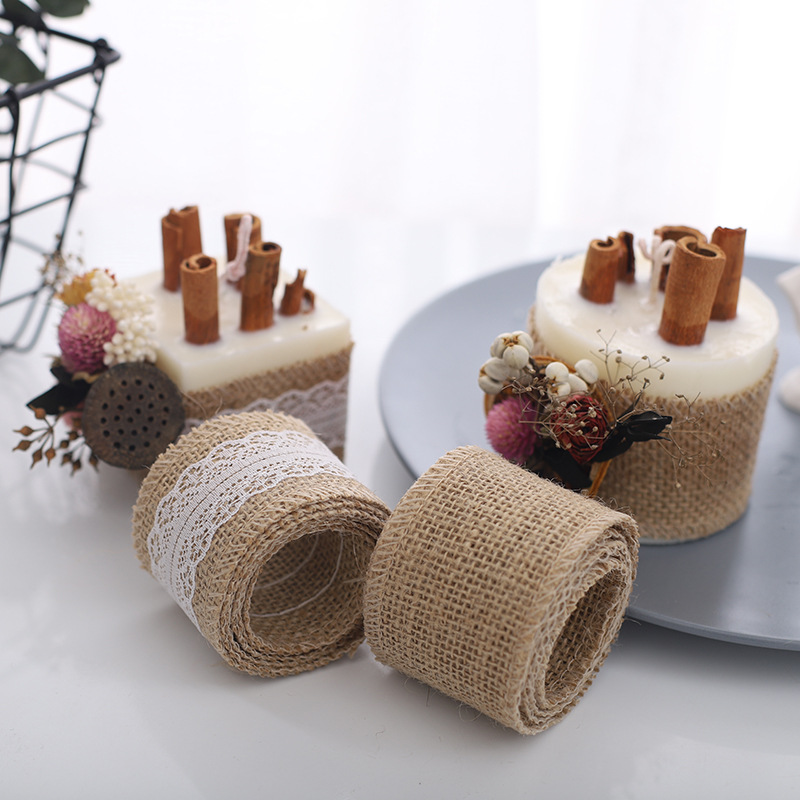 Manqi DIY Decorative Material Lace Burlap Roll Linen Lace Rope Ribbon Gift  Lace Linen Volume