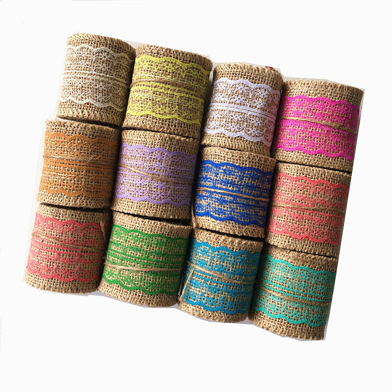 Colorful Lace Burlap Roll Kindergarten Decorative Materials by Hand Monochrome Lace Yellow  Lace Linen Volume