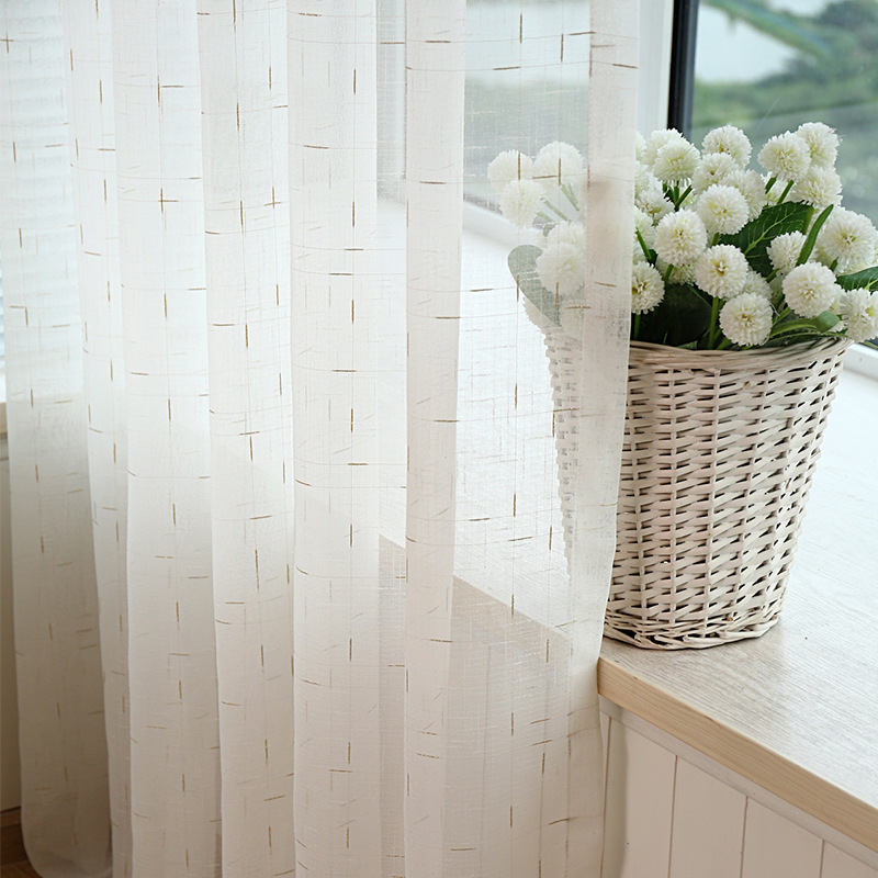 White Yarn Sunshade Customized Living Room Curtain Finished Window Screen Linen Mesh Lace Linen Volume