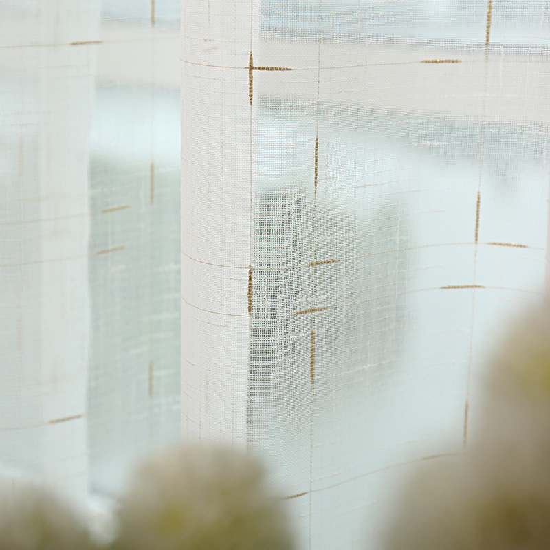 White Yarn Sunshade Customized Living Room Curtain Finished Window Screen Linen Mesh Lace Linen Volume