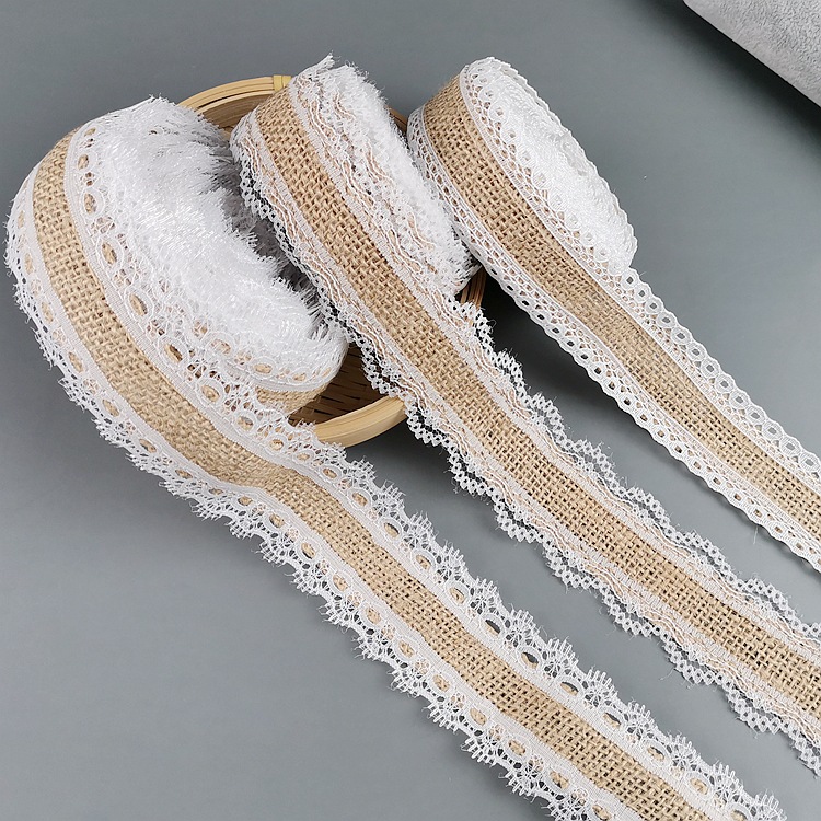 Lace Linen Volume Factory Supply DIY Handmade Christmas Wedding Craft Lace Roll Two Sides Lace Ribbon Burlap Roll