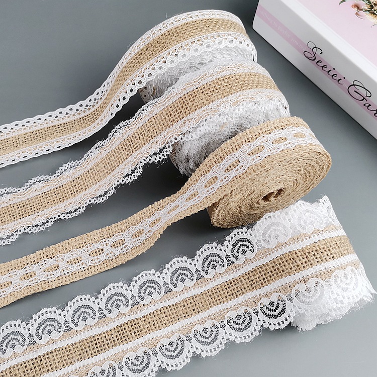 Lace Linen Volume Factory Supply DIY Handmade Christmas Wedding Craft Lace Roll Two Sides Lace Ribbon Burlap Roll