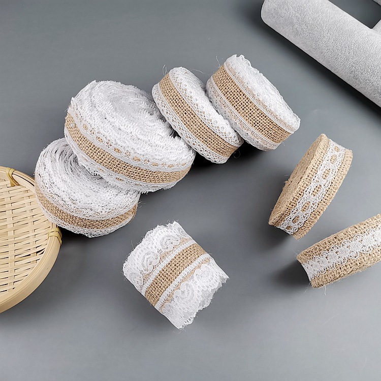 Lace Linen Volume Factory Supply DIY Handmade Christmas Wedding Craft Lace Roll Two Sides Lace Ribbon Burlap Roll