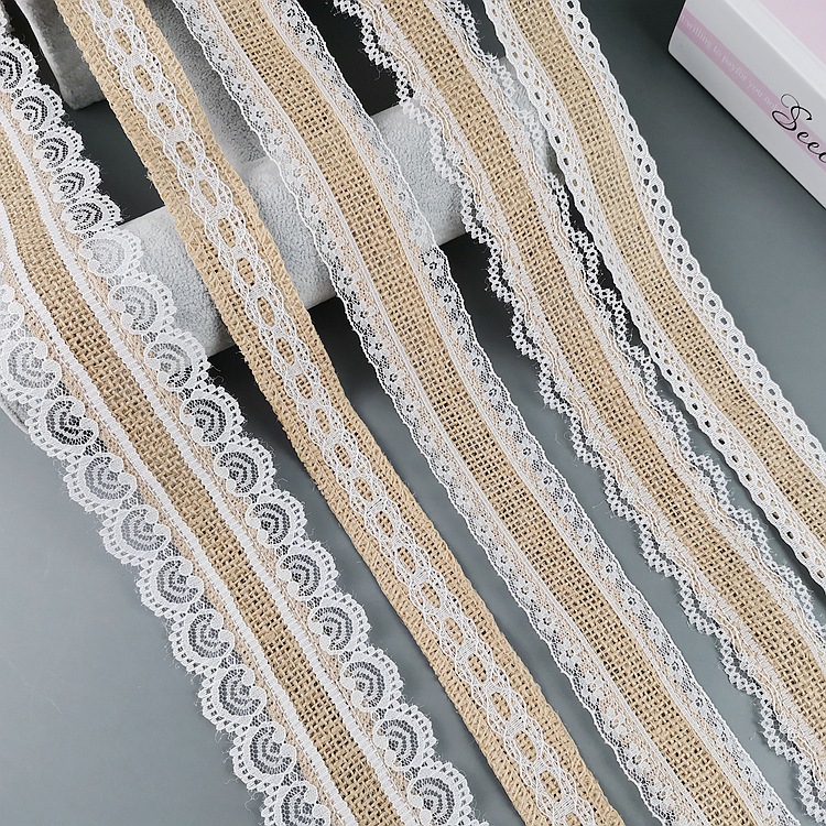 Lace Linen Volume Factory Supply DIY Handmade Christmas Wedding Craft Lace Roll Two Sides Lace Ribbon Burlap Roll