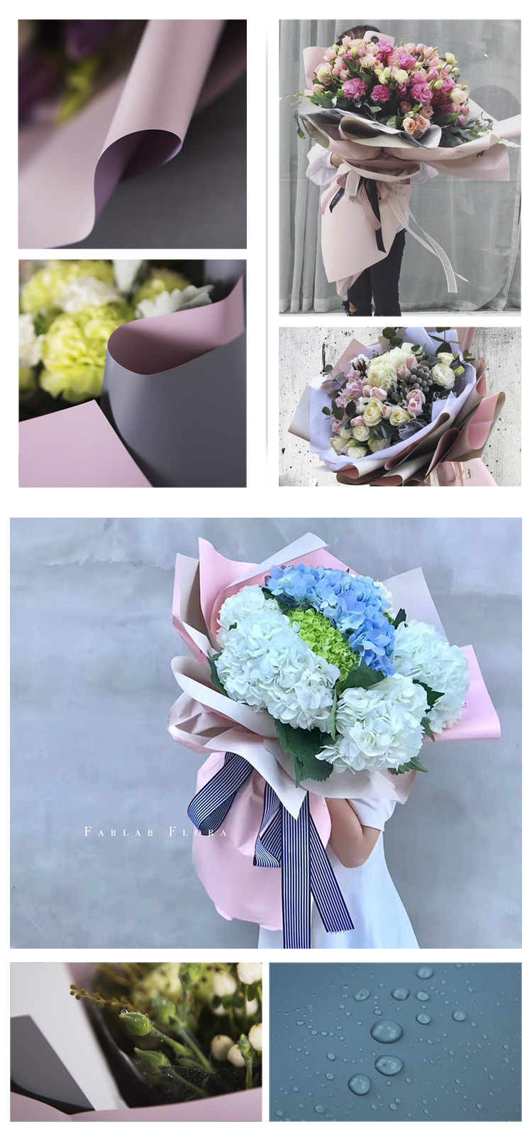  60CM*10M high quantity Korean style two sides 2 tone colors waterproof bouquet flower wrapping rolling paper