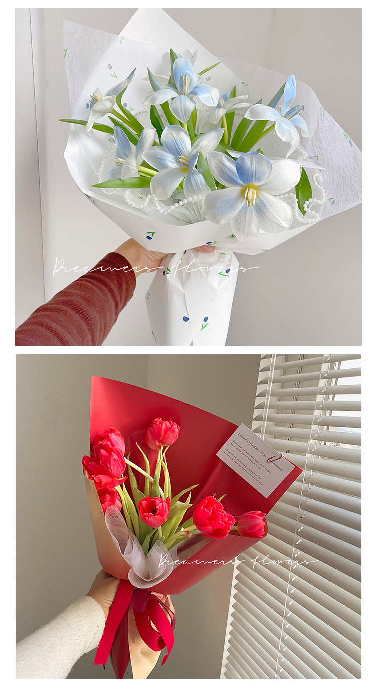 Flower Dress Flowers Lined Bouquet Wrapping Paper Fresh Valentine's Day Tulip Bundle Packaging Waterproof Tissue Paper Flower Shop Flower Dress Flowers Lined Bouquet Wrapping Paper Fresh Valentine's Day Tulip Bundle Packaging Waterproof Tissue Paper Flower Shop