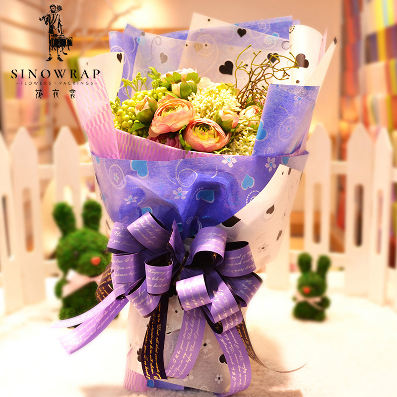 Factory direct new waterproof plastic wrapping paper the cartoon nosegay of flowers heart love LOU-LAN paper